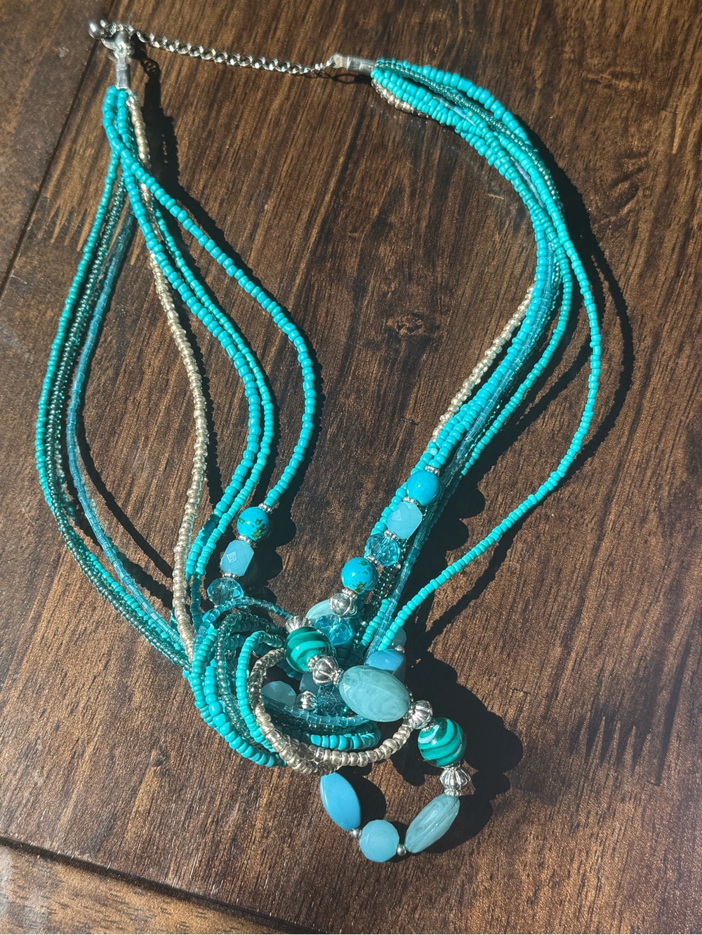 Vintage Turquoise and Silver Multi-Strand Beaded Necklace